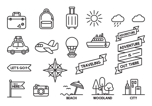 Ilustración de conjunto de iconos de viaje