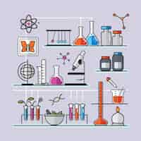 Vector gratuito ilustración de conjunto de instrumentos de laboratorio de química