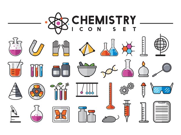 Ilustración de conjunto de instrumentos de laboratorio de química