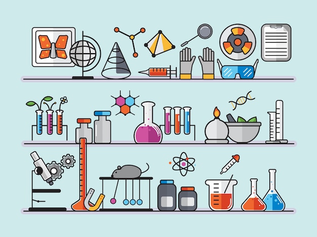 Ilustración de conjunto de instrumentos de laboratorio de química