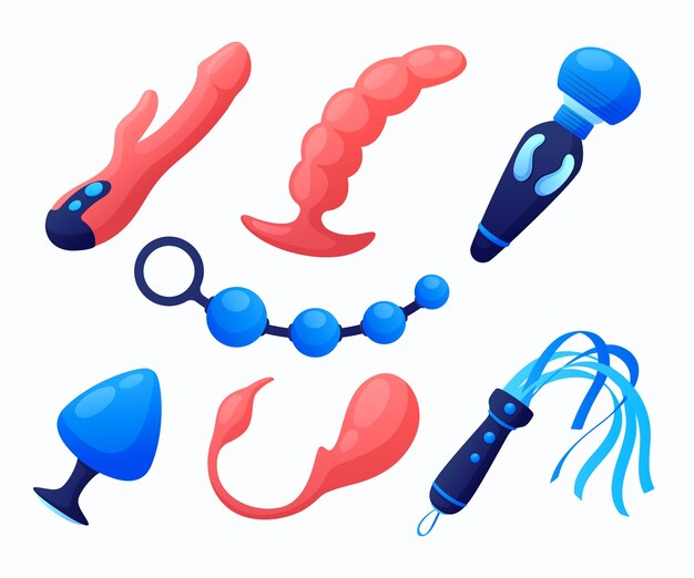 Ilustración de conjunto de juguetes sexuales degradados