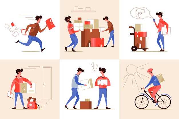 Ilustración de conjunto de servicio postal