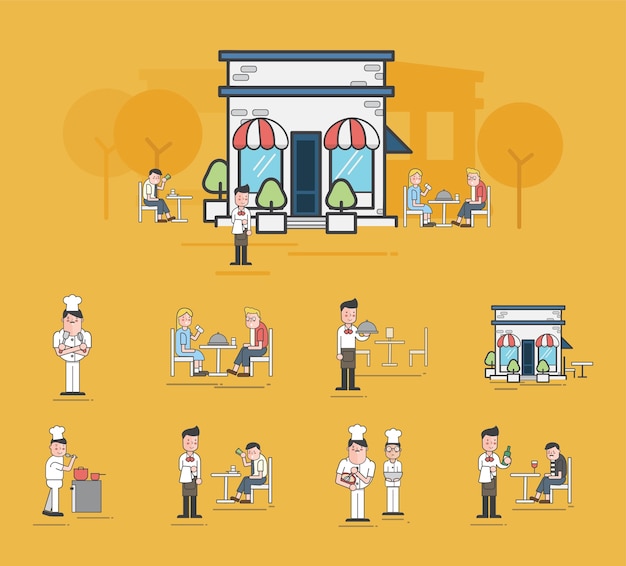 Ilustración del conjunto de vectores de restaurante