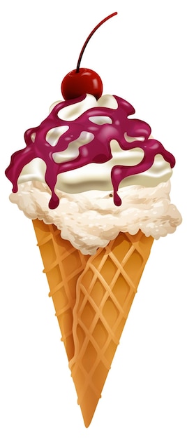 Ilustración de un cono de helado con cereza en la parte superior