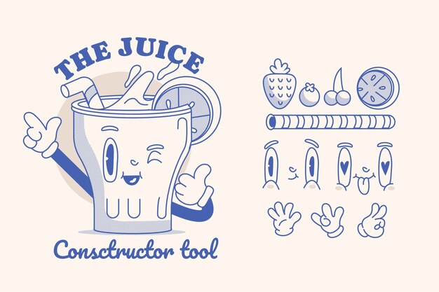 Ilustración del constructor de personajes de dibujos animados retro dibujada a mano.