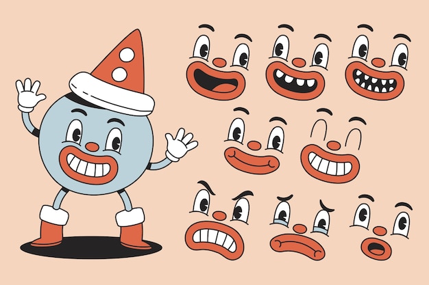 Ilustración de constructor de personajes de dibujos animados retro dibujada a mano