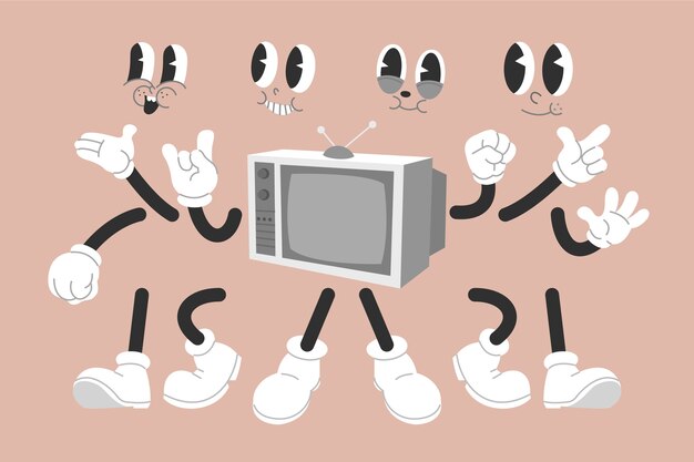 Ilustración del constructor de personajes de dibujos animados retro dibujada a mano.
