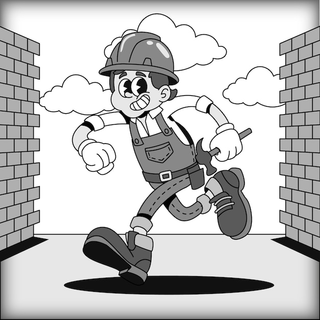 Ilustración del constructor de personajes de dibujos animados retro dibujada a mano