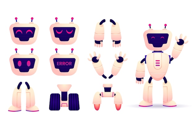 Ilustración de constructor de personajes de robot degradado