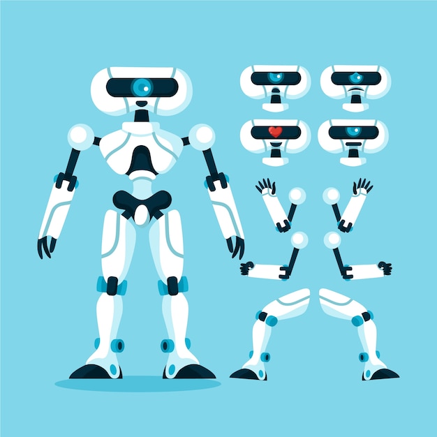 Ilustración de constructor de personajes de robot dibujado a mano