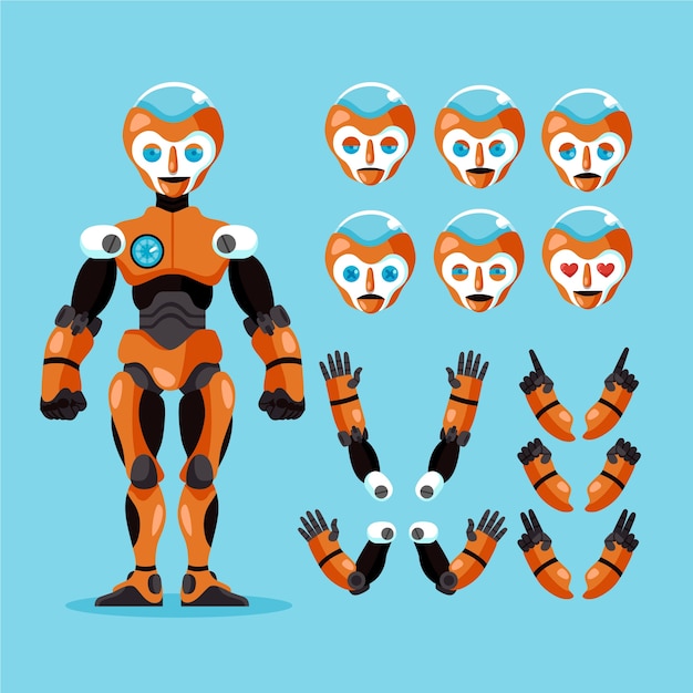 Vector gratuito ilustración de constructor de personajes de robot dibujado a mano