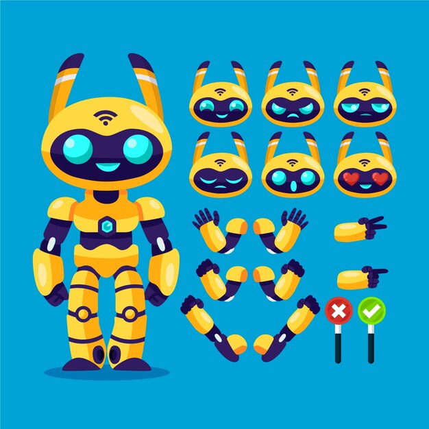 Ilustración de constructor de personajes de robot dibujado a mano