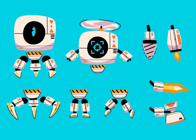 Ilustración de constructor de personajes de robot dibujado a mano