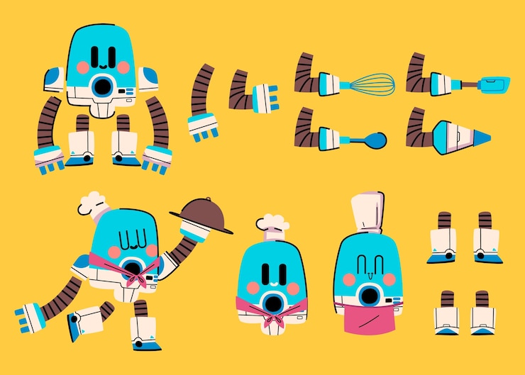 Vector gratuito ilustración de constructor de personajes de robot dibujado a mano