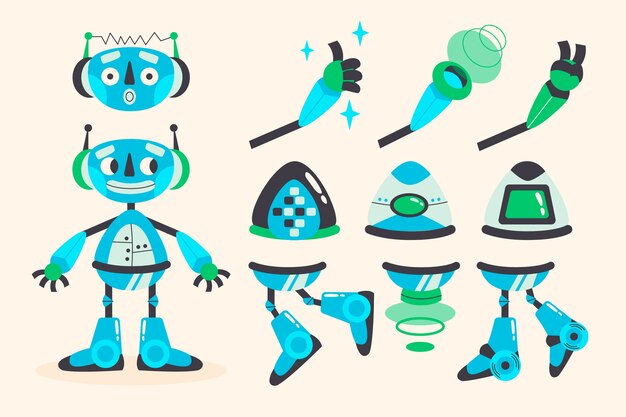 Ilustración de constructor de personajes de robot dibujado a mano