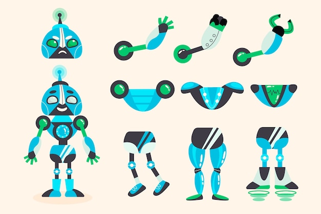 Ilustración de constructor de personajes de robot dibujado a mano