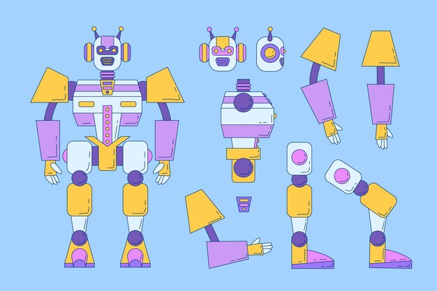 Ilustración de constructor de personajes de robot dibujado a mano
