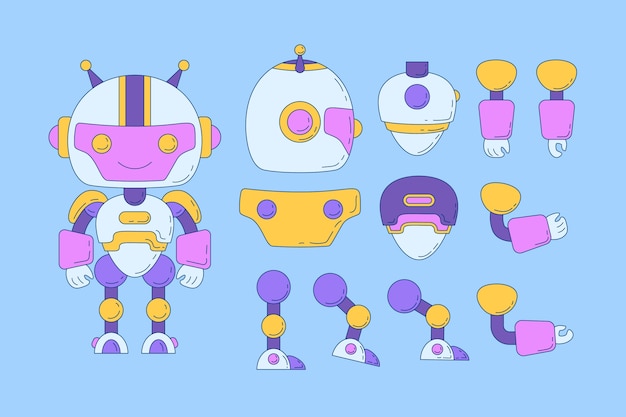 Ilustración de constructor de personajes de robot dibujado a mano