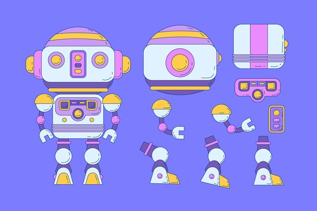 Ilustración de constructor de personajes de robot dibujado a mano