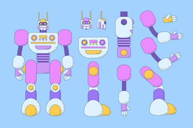 Vector gratuito ilustración de constructor de personajes de robot dibujado a mano