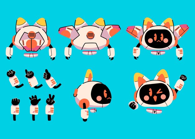 Ilustración de constructor de personajes de robot dibujado a mano