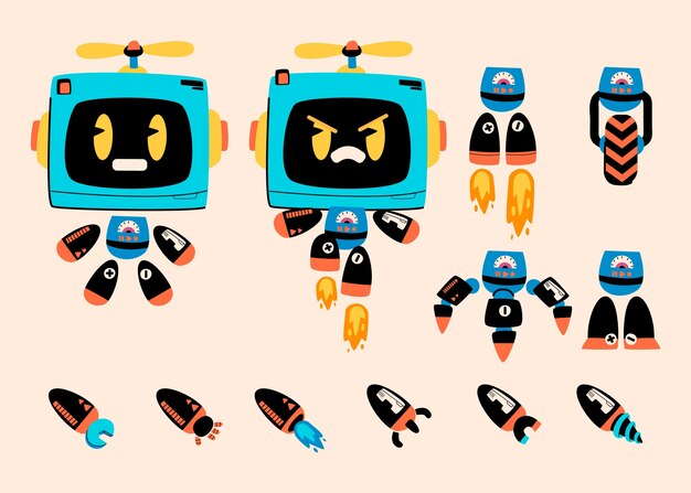 Ilustración de constructor de personajes de robot dibujado a mano