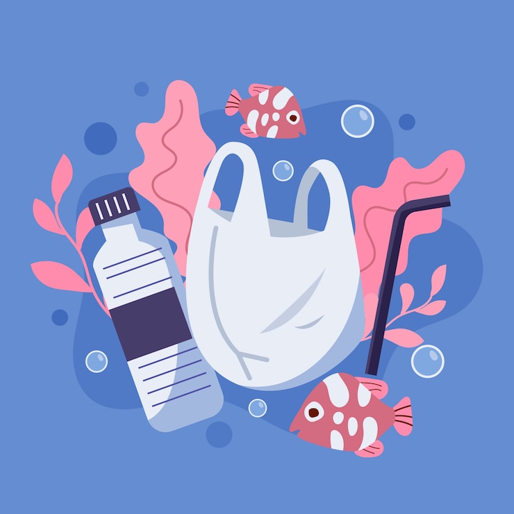 Vector gratuito ilustración de contaminación plástica del océano dibujado a mano