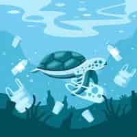 Vector gratuito ilustración de contaminación plástica del océano dibujado a mano