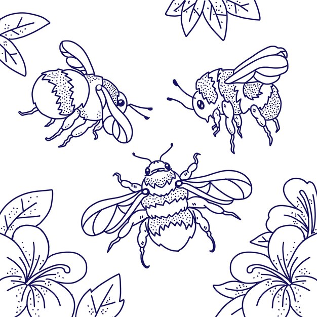 Ilustración de contorno de abeja dibujada a mano