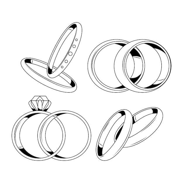 Ilustración de contorno de anillo de boda dibujado a mano