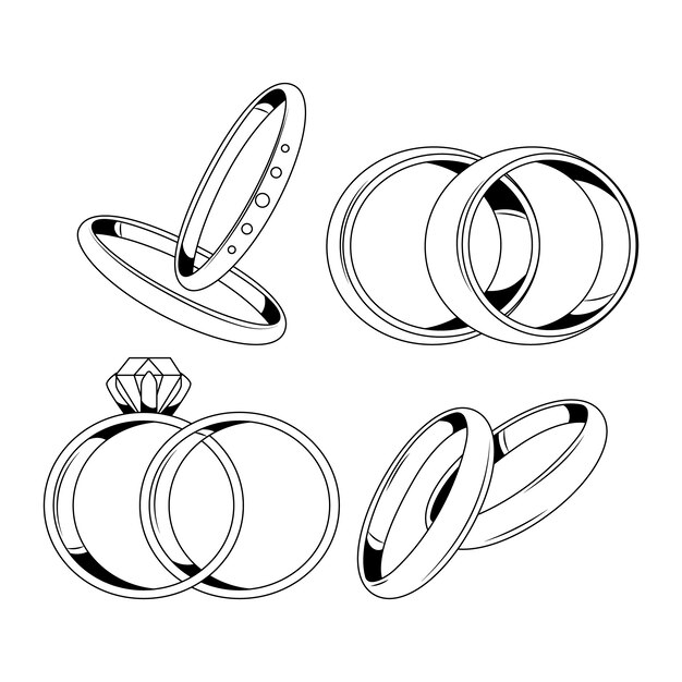 Ilustración de contorno de anillo de boda dibujado a mano