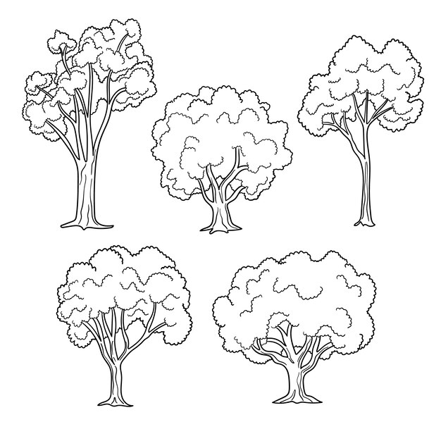 Ilustración de contorno de árboles dibujados a mano