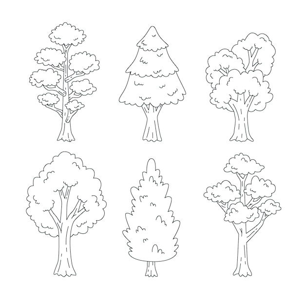 Ilustración de contorno de árboles dibujados a mano