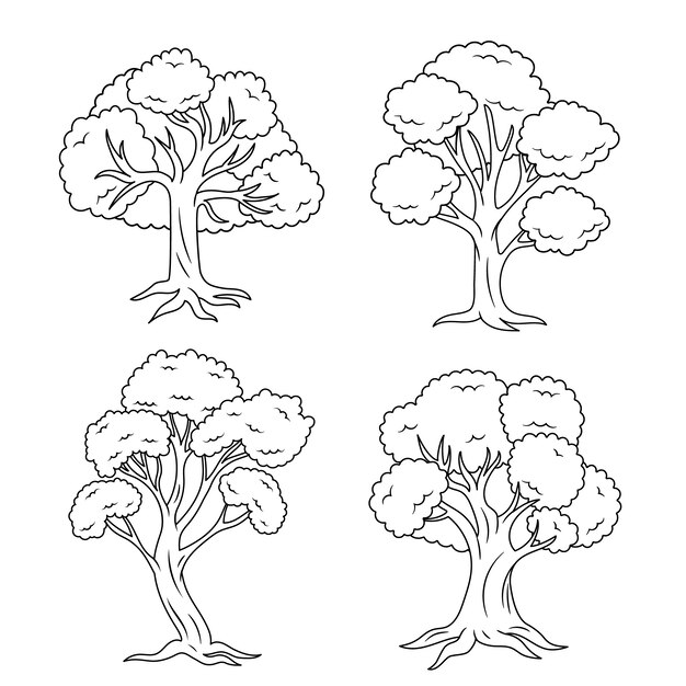 Ilustración de contorno de árboles dibujados a mano