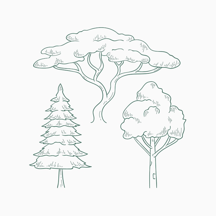 Vector gratuito ilustración de contorno de árboles dibujados a mano