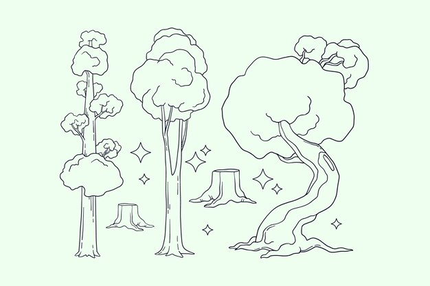 Ilustración de contorno de árboles dibujados a mano