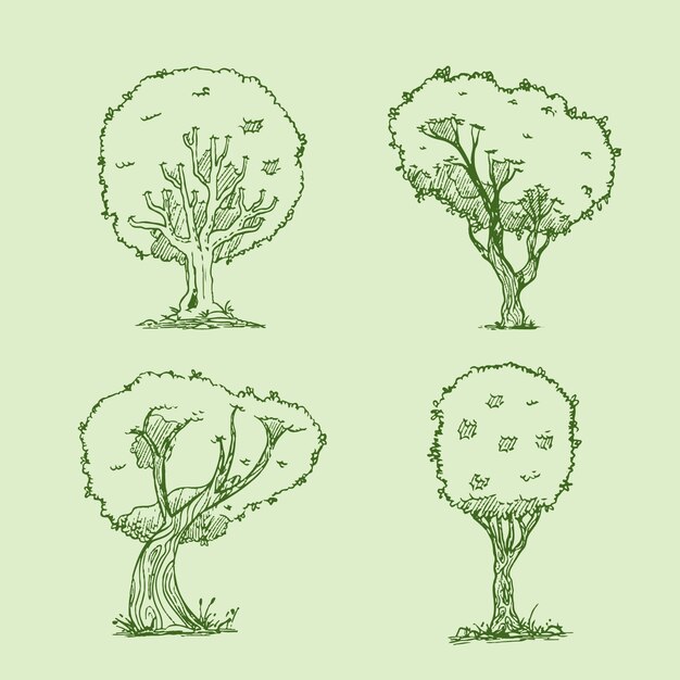 Ilustración de contorno de árboles dibujados a mano