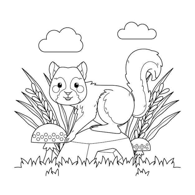 Ilustración del contorno de una ardilla dibujada a mano