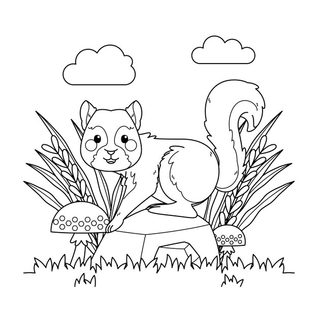 Ilustración del contorno de una ardilla dibujada a mano