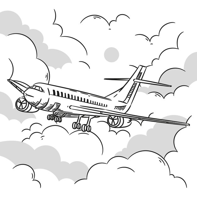 Ilustración de contorno de avión dibujado a mano