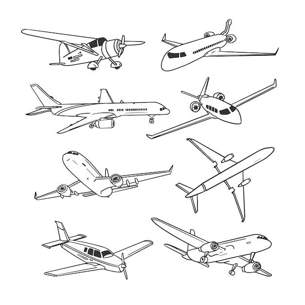 Ilustración de contorno de avión dibujado a mano