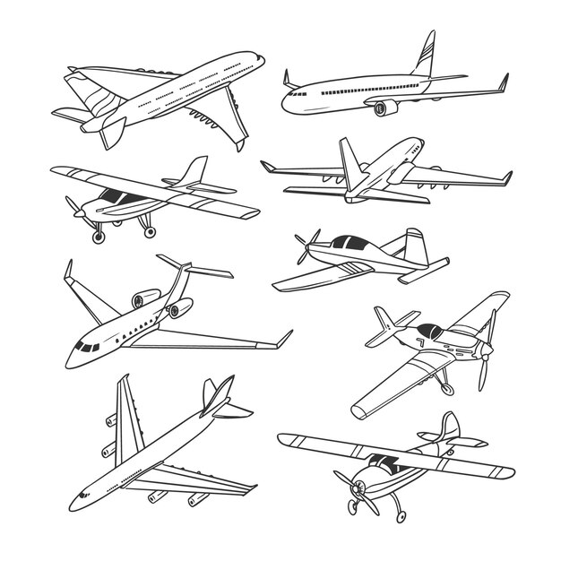 Ilustración de contorno de avión dibujado a mano