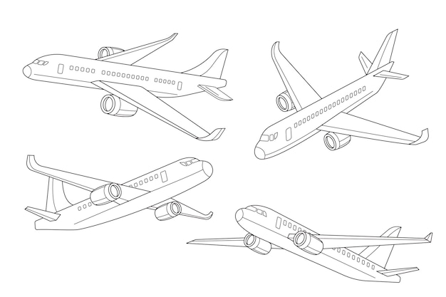 Ilustración de contorno de avión dibujado a mano