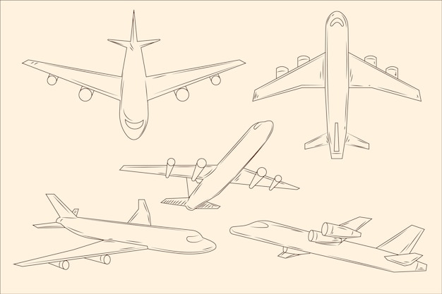 Ilustración de contorno de avión dibujado a mano