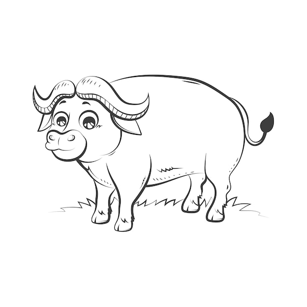 Vector gratuito ilustración de contorno de búfalo dibujado a mano