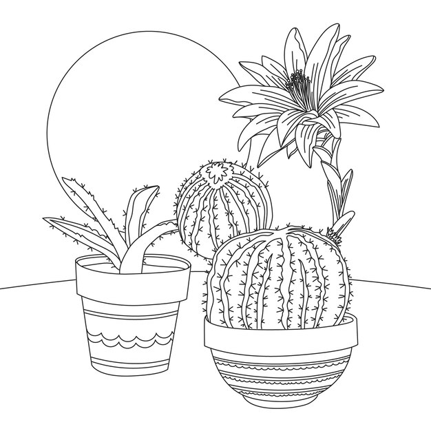 Ilustración del contorno de un cactus dibujado a mano