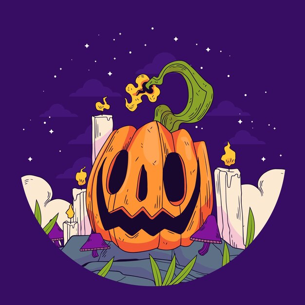 Ilustración de contorno de calabaza dibujada a mano