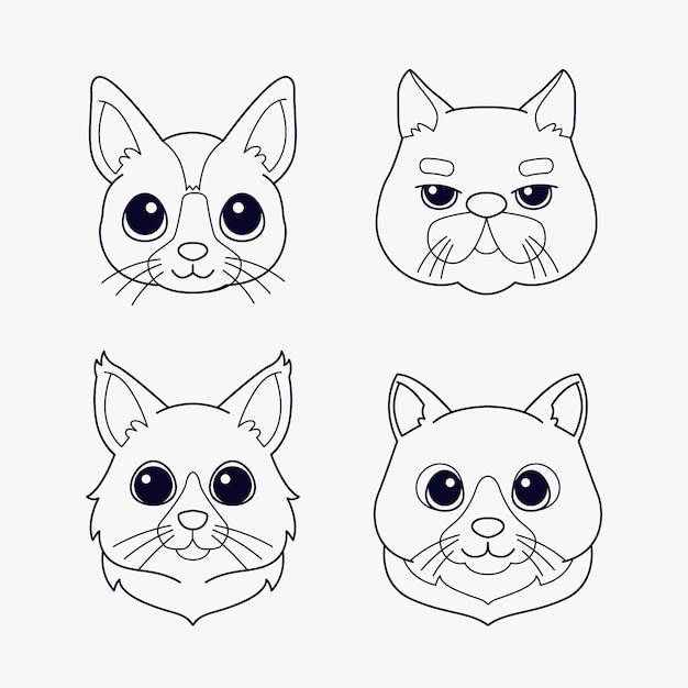 Vector gratuito ilustración de contorno de cara de gato dibujado a mano