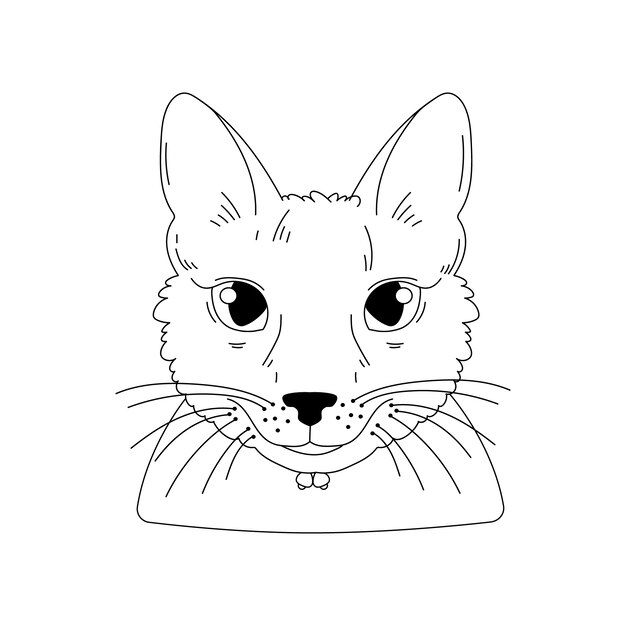 Ilustración de contorno de cara de gato dibujado a mano