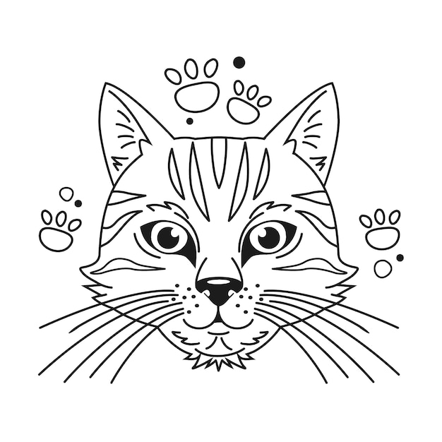 Ilustración de contorno de cara de gato dibujado a mano